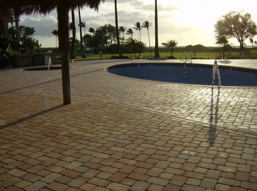 Pavers can be easily removed to access plumbing below.
